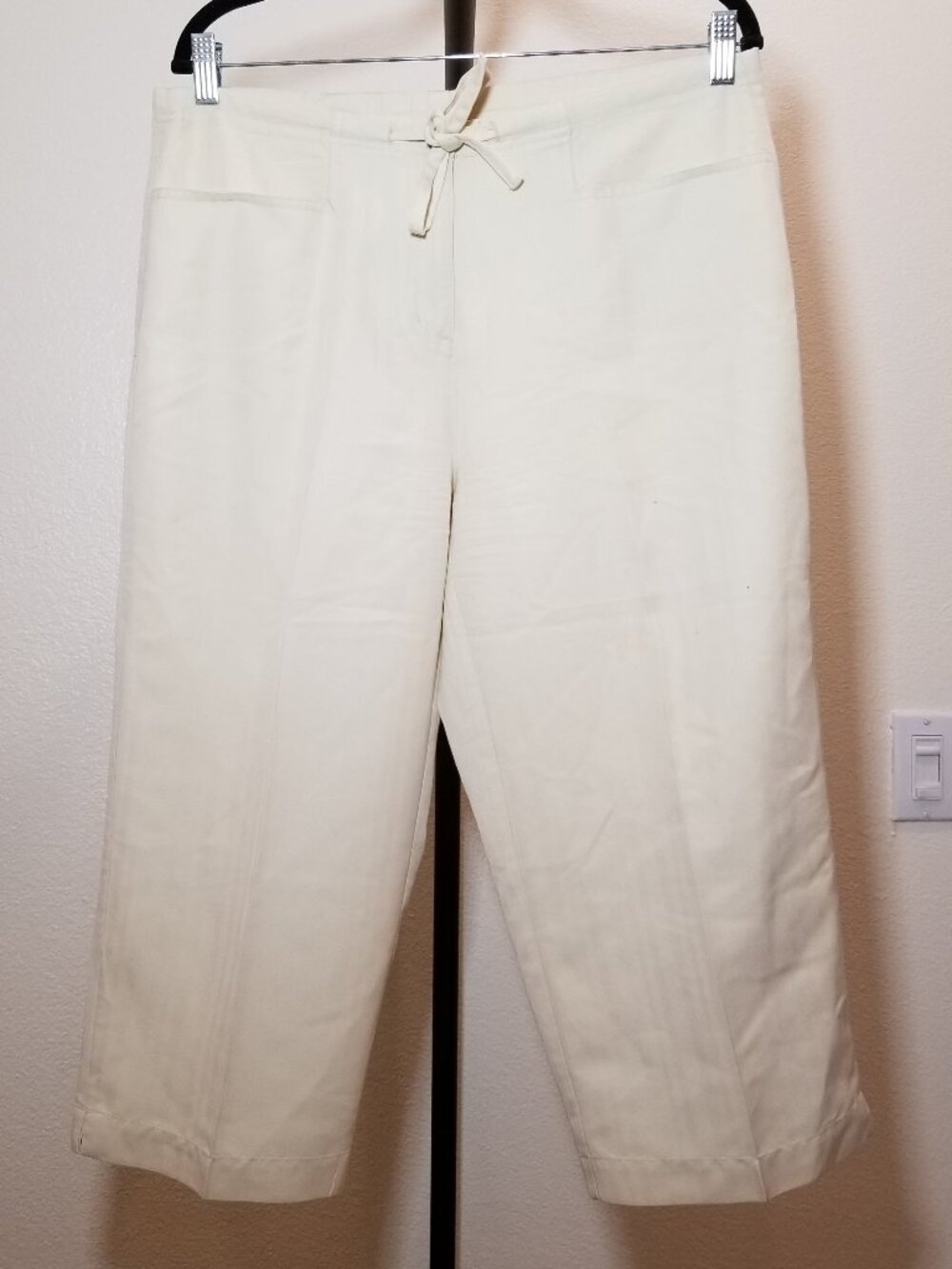 Havana Jacks Cafe Womens Petite Medium Crop Pants Ivory Beach Vacation Cruise